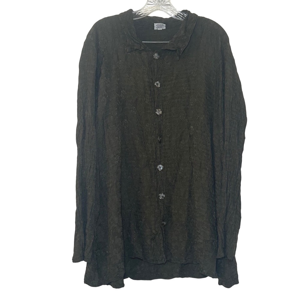 CP Shades Sausalito Womens Medium Olive Green Crinkle Textured Button Down Shirt